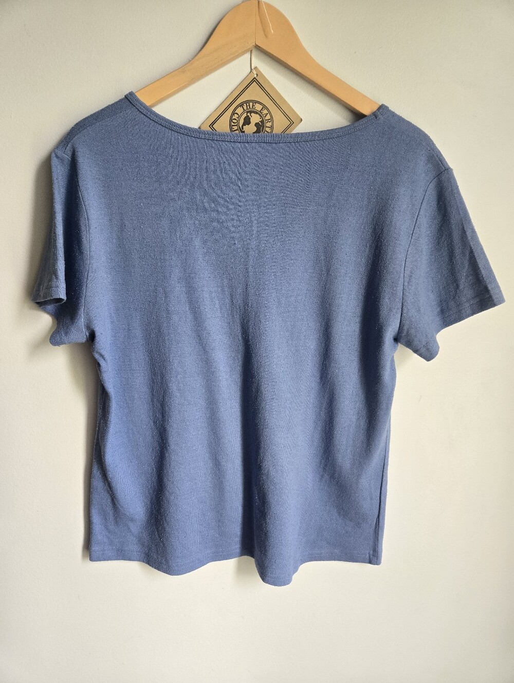 New The EARTH COLLECTION Blue Scoop Neck Short Sleeve Silk & Cotton Top - Picture 9 of 10